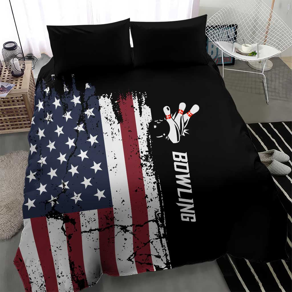 Grunge American Flag Custom Bowling Bedding Set Pins Graphic and Team Text Layout Design - Wonder Print Shop