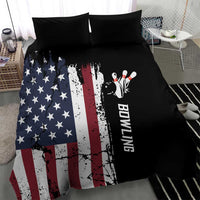 Grunge American Flag Custom Bowling Bedding Set Pins Graphic and Team Text Layout Design - Wonder Print Shop