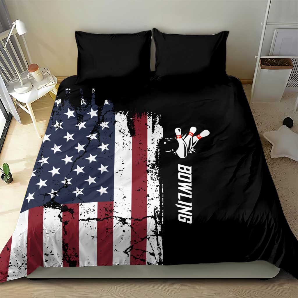 Grunge American Flag Custom Bowling Bedding Set Pins Graphic and Team Text Layout Design - Wonder Print Shop