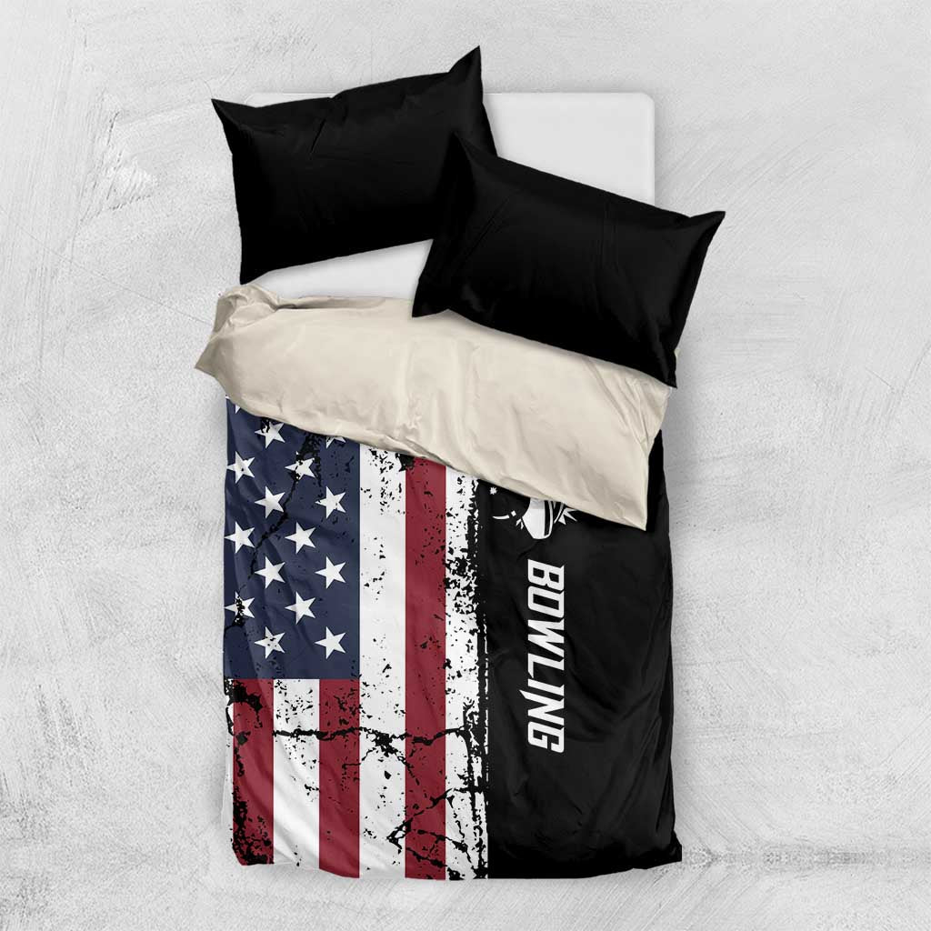 Grunge American Flag Custom Bowling Bedding Set Pins Graphic and Team Text Layout Design - Wonder Print Shop