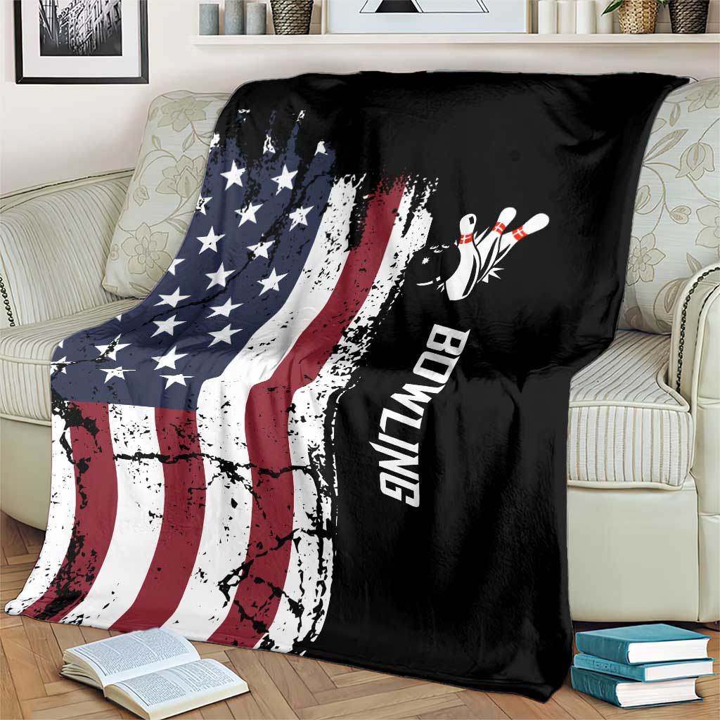 Grunge American Flag Custom Bowling Blanket Pins Graphic and Team Text Layout Design - Wonder Print Shop