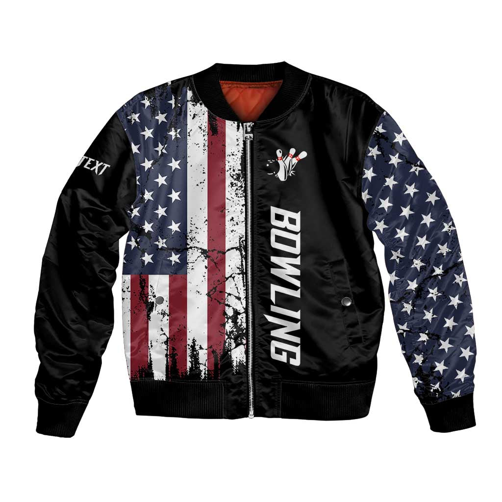 Grunge American Flag Custom Bowling Bomber Jacket Pins Graphic and Team Text Layout Design - Wonder Print Shop