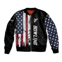 Grunge American Flag Custom Bowling Bomber Jacket Pins Graphic and Team Text Layout Design - Wonder Print Shop