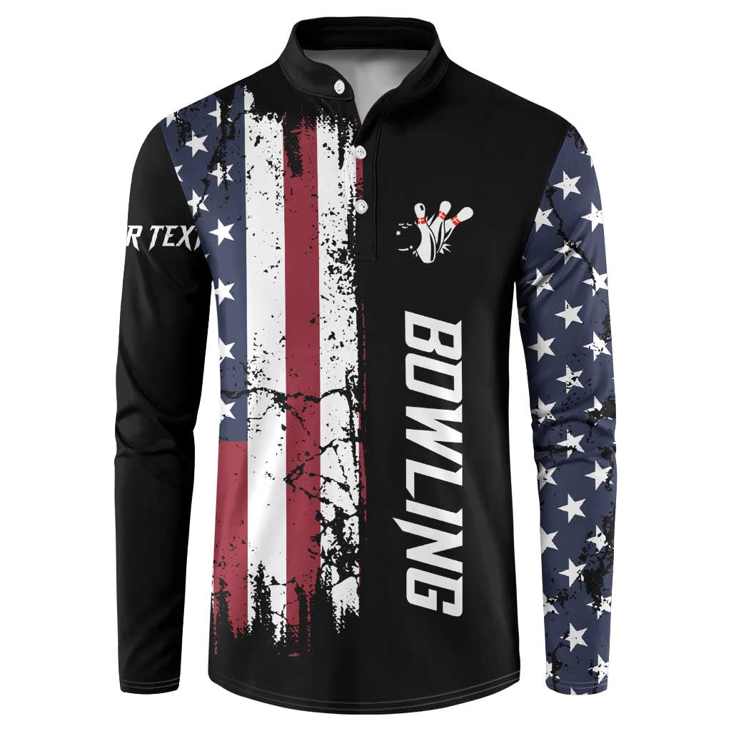 Grunge American Flag Custom Bowling Button Sweatshirt Pins Graphic and Team Text Layout Design - Wonder Print Shop