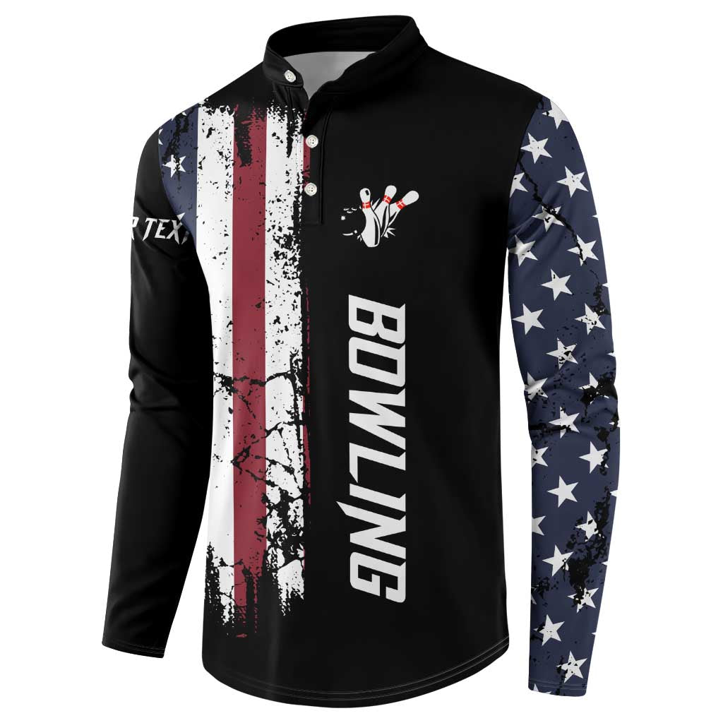 Grunge American Flag Custom Bowling Button Sweatshirt Pins Graphic and Team Text Layout Design - Wonder Print Shop