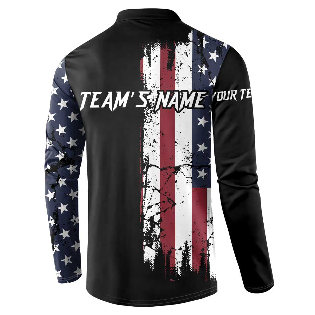 Grunge American Flag Custom Bowling Button Sweatshirt Pins Graphic and Team Text Layout Design - Wonder Print Shop