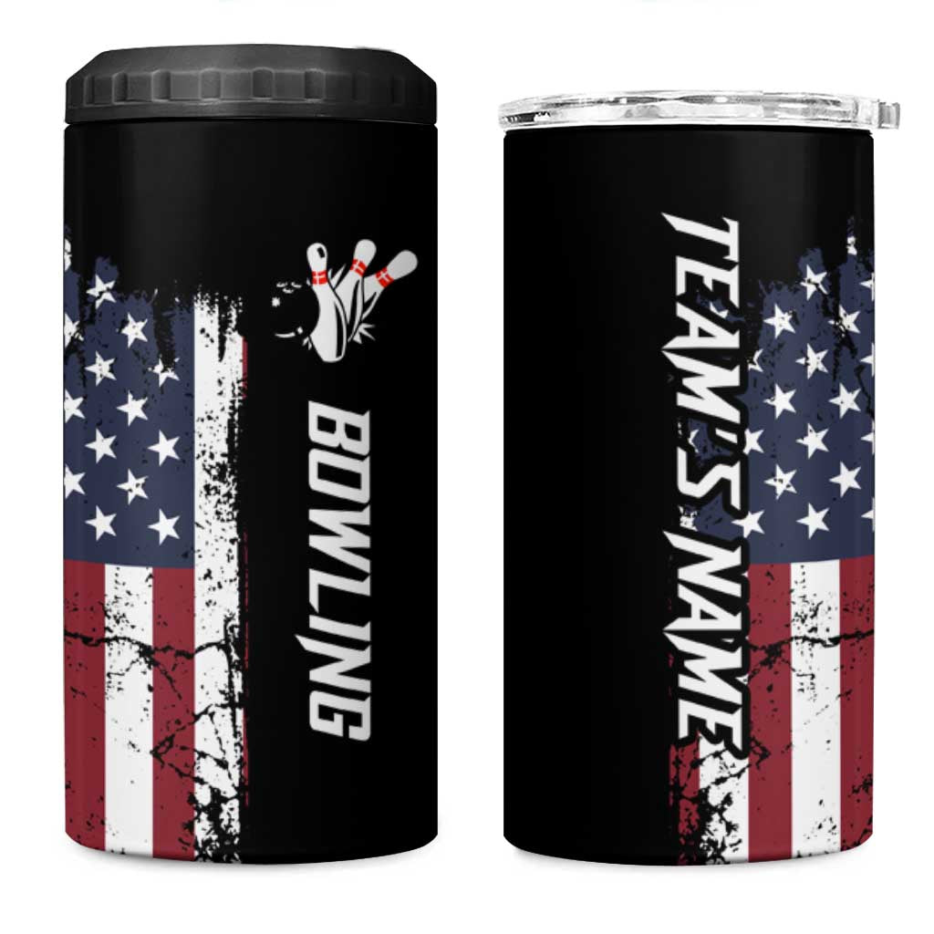 Grunge American Flag Custom Bowling 4 in 1 Can Cooler Tumbler Pins Graphic and Team Text Layout Design - Wonder Print Shop