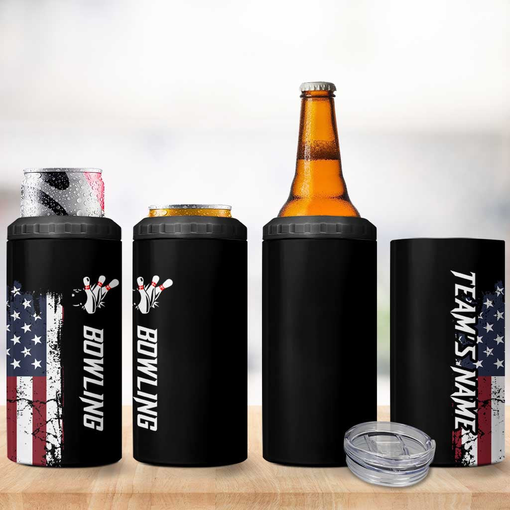 Grunge American Flag Custom Bowling 4 in 1 Can Cooler Tumbler Pins Graphic and Team Text Layout Design - Wonder Print Shop