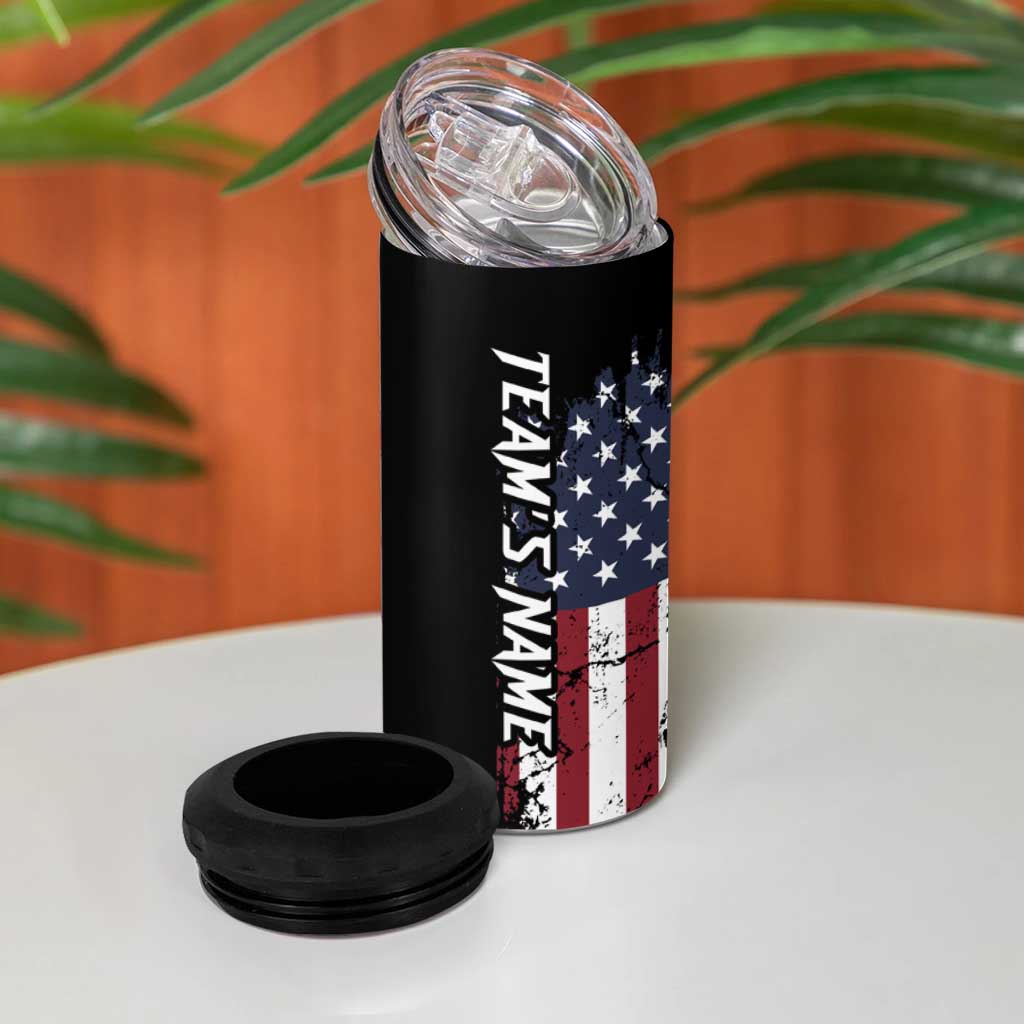 Grunge American Flag Custom Bowling 4 in 1 Can Cooler Tumbler Pins Graphic and Team Text Layout Design - Wonder Print Shop