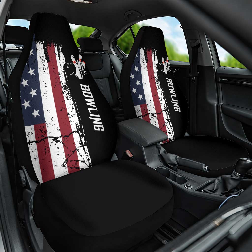 Grunge American Flag Custom Bowling Car Seat Cover Pins Graphic and Team Text Layout Design - Wonder Print Shop