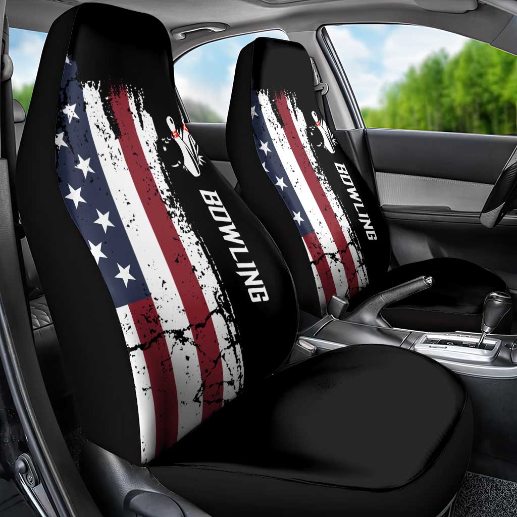Grunge American Flag Custom Bowling Car Seat Cover Pins Graphic and Team Text Layout Design - Wonder Print Shop