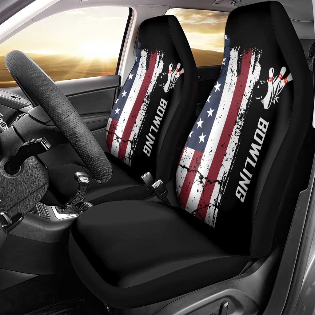 Grunge American Flag Custom Bowling Car Seat Cover Pins Graphic and Team Text Layout Design - Wonder Print Shop
