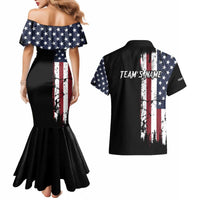 Grunge American Flag Custom Bowling Couples Matching Mermaid Dress and Hawaiian Shirt Pins Graphic and Team Text Layout Design - Wonder Print Shop