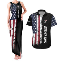 Grunge American Flag Custom Bowling Couples Matching Tank Maxi Dress and Hawaiian Shirt Pins Graphic and Team Text Layout Design - Wonder Print Shop
