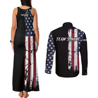 Grunge American Flag Custom Bowling Couples Matching Tank Maxi Dress and Long Sleeve Button Shirt Pins Graphic and Team Text Layout Design - Wonder Print Shop