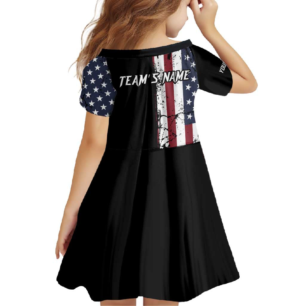 Grunge American Flag Custom Bowling Family Matching Long Sleeve Bodycon Dress and Hawaiian Shirt Pins Graphic and Team Text Layout Design - Wonder Print Shop