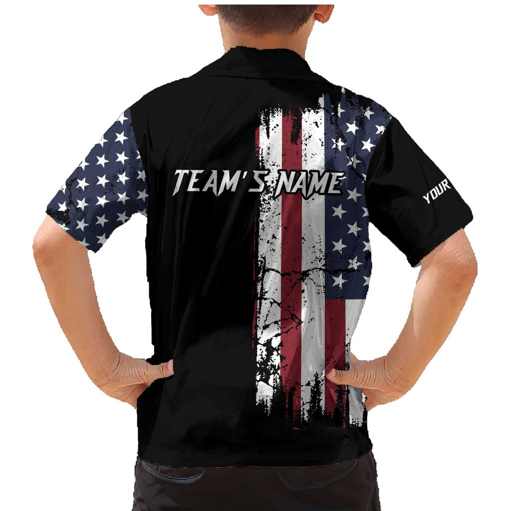 Grunge American Flag Custom Bowling Family Matching Mermaid Dress and Hawaiian Shirt Pins Graphic and Team Text Layout Design - Wonder Print Shop