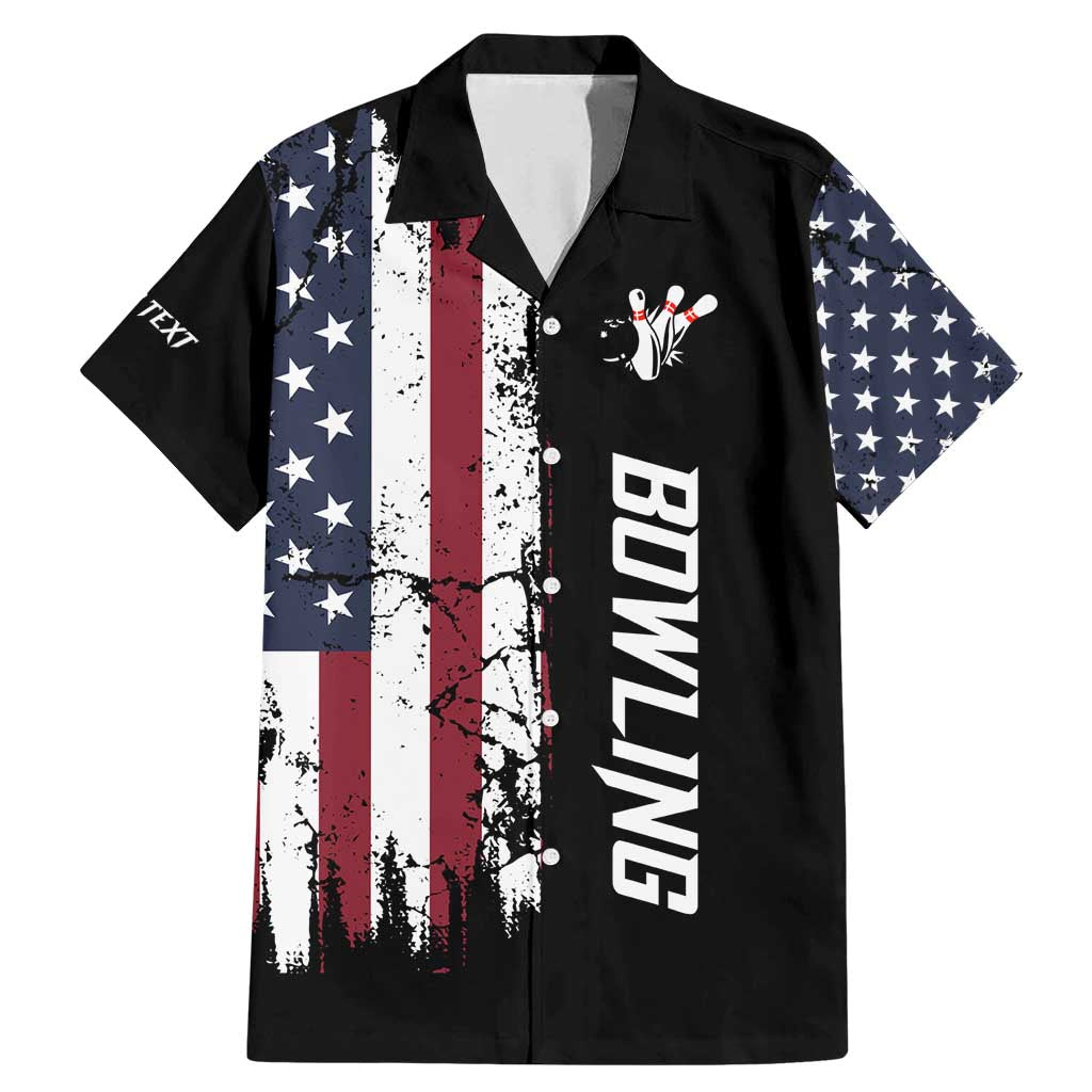 Grunge American Flag Custom Bowling Family Matching Mermaid Dress and Hawaiian Shirt Pins Graphic and Team Text Layout Design - Wonder Print Shop