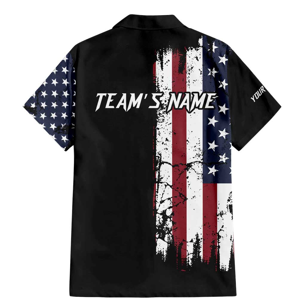 Grunge American Flag Custom Bowling Family Matching Mermaid Dress and Hawaiian Shirt Pins Graphic and Team Text Layout Design - Wonder Print Shop