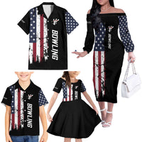 Grunge American Flag Custom Bowling Family Matching Off The Shoulder Long Sleeve Dress and Hawaiian Shirt Pins Graphic and Team Text Layout Design - Wonder Print Shop