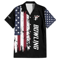 Grunge American Flag Custom Bowling Family Matching Off The Shoulder Long Sleeve Dress and Hawaiian Shirt Pins Graphic and Team Text Layout Design - Wonder Print Shop