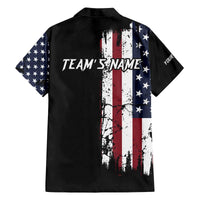Grunge American Flag Custom Bowling Family Matching Off The Shoulder Long Sleeve Dress and Hawaiian Shirt Pins Graphic and Team Text Layout Design - Wonder Print Shop