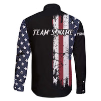 Grunge American Flag Custom Bowling Family Matching Off The Shoulder Long Sleeve Dress and Hawaiian Shirt Pins Graphic and Team Text Layout Design - Wonder Print Shop