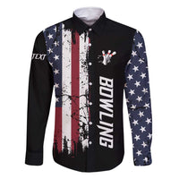 Grunge American Flag Custom Bowling Family Matching Off Shoulder Maxi Dress and Hawaiian Shirt Pins Graphic and Team Text Layout Design - Wonder Print Shop