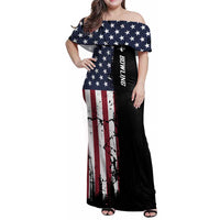 Grunge American Flag Custom Bowling Family Matching Off Shoulder Maxi Dress and Hawaiian Shirt Pins Graphic and Team Text Layout Design - Wonder Print Shop