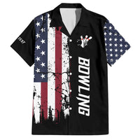 Grunge American Flag Custom Bowling Family Matching Off Shoulder Short Dress and Hawaiian Shirt Pins Graphic and Team Text Layout Design - Wonder Print Shop