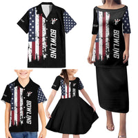 Grunge American Flag Custom Bowling Family Matching Puletasi and Hawaiian Shirt Pins Graphic and Team Text Layout Design - Wonder Print Shop