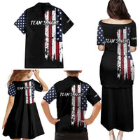 Grunge American Flag Custom Bowling Family Matching Puletasi and Hawaiian Shirt Pins Graphic and Team Text Layout Design - Wonder Print Shop