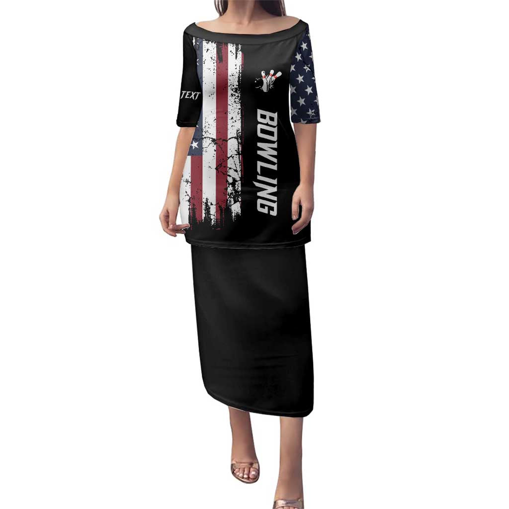 Grunge American Flag Custom Bowling Family Matching Puletasi and Hawaiian Shirt Pins Graphic and Team Text Layout Design - Wonder Print Shop