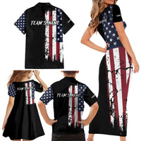 Grunge American Flag Custom Bowling Family Matching Short Sleeve Bodycon Dress and Hawaiian Shirt Pins Graphic and Team Text Layout Design - Wonder Print Shop