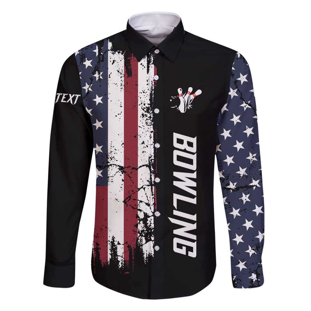 Grunge American Flag Custom Bowling Family Matching Short Sleeve Bodycon Dress and Hawaiian Shirt Pins Graphic and Team Text Layout Design - Wonder Print Shop