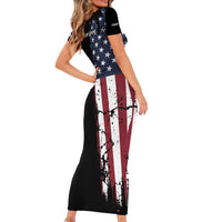 Grunge American Flag Custom Bowling Family Matching Short Sleeve Bodycon Dress and Hawaiian Shirt Pins Graphic and Team Text Layout Design - Wonder Print Shop