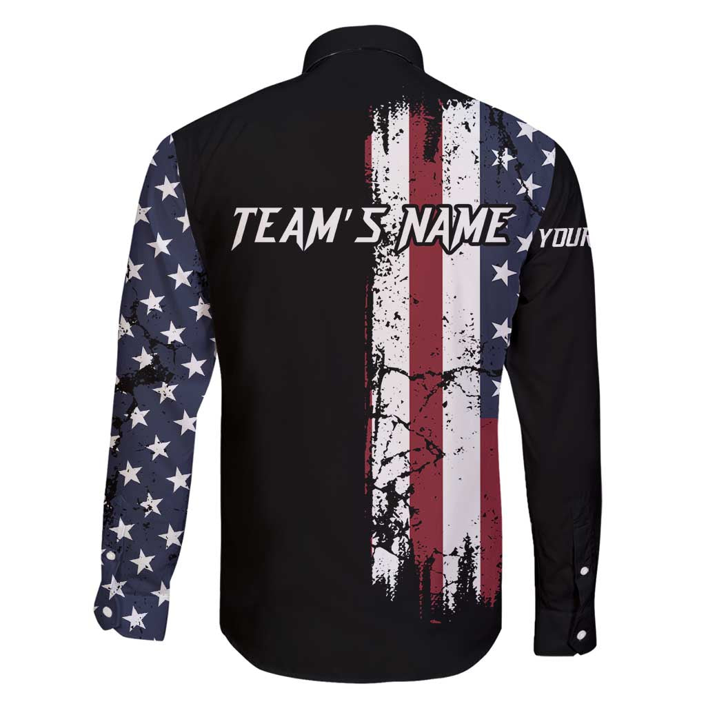 Grunge American Flag Custom Bowling Family Matching Summer Maxi Dress and Hawaiian Shirt Pins Graphic and Team Text Layout Design - Wonder Print Shop