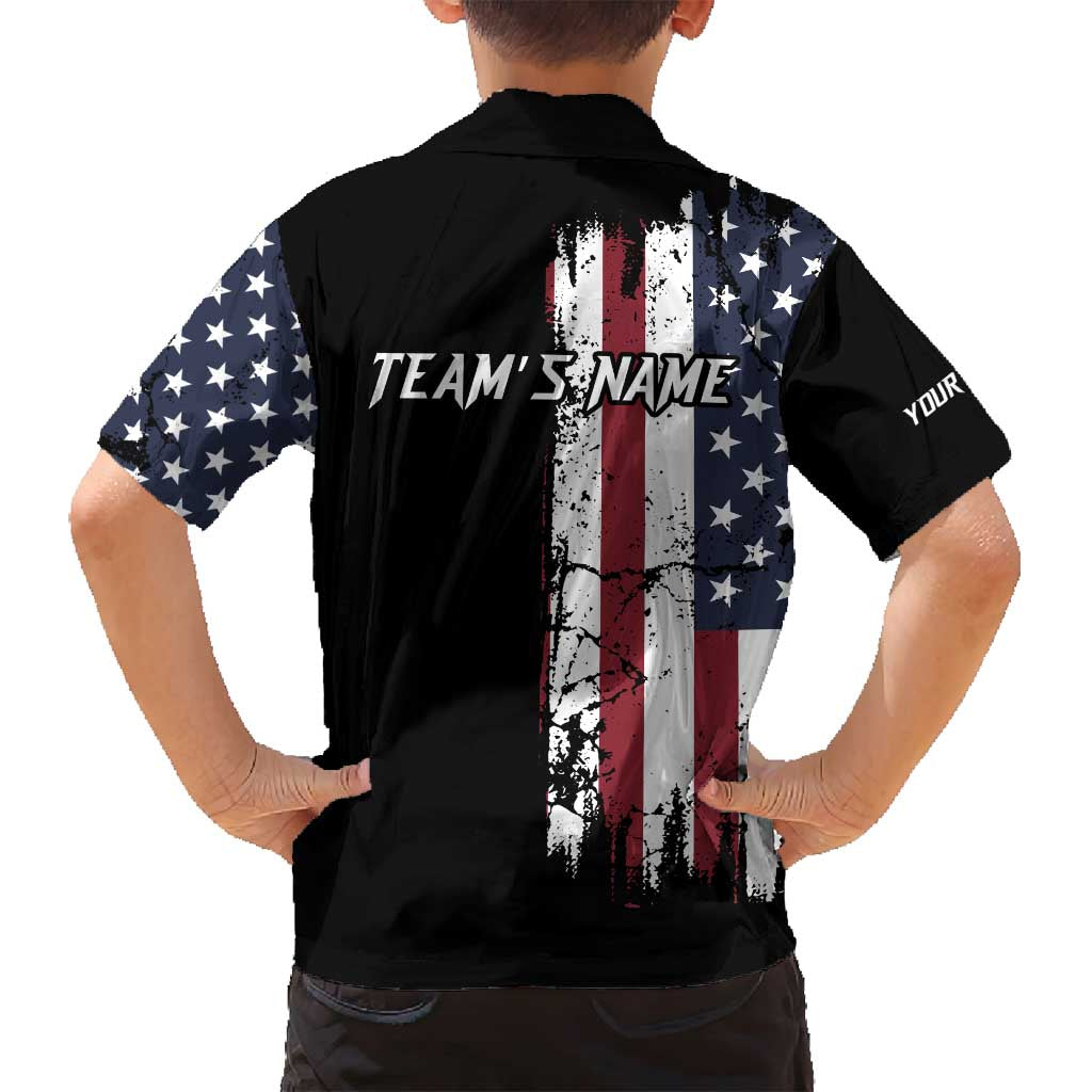 Grunge American Flag Custom Bowling Family Matching Tank Maxi Dress and Hawaiian Shirt Pins Graphic and Team Text Layout Design - Wonder Print Shop