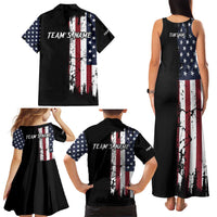 Grunge American Flag Custom Bowling Family Matching Tank Maxi Dress and Hawaiian Shirt Pins Graphic and Team Text Layout Design - Wonder Print Shop