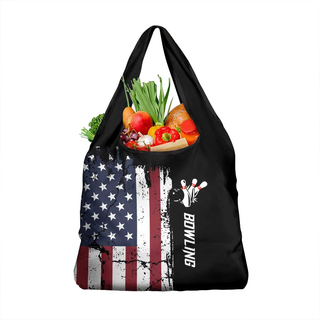 Grunge American Flag Custom Bowling Grocery Bag Pins Graphic and Team Text Layout Design - Wonder Print Shop