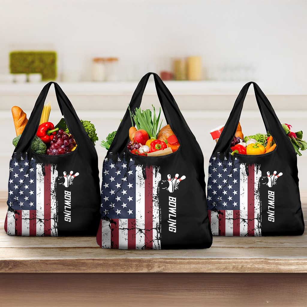Grunge American Flag Custom Bowling Grocery Bag Pins Graphic and Team Text Layout Design - Wonder Print Shop