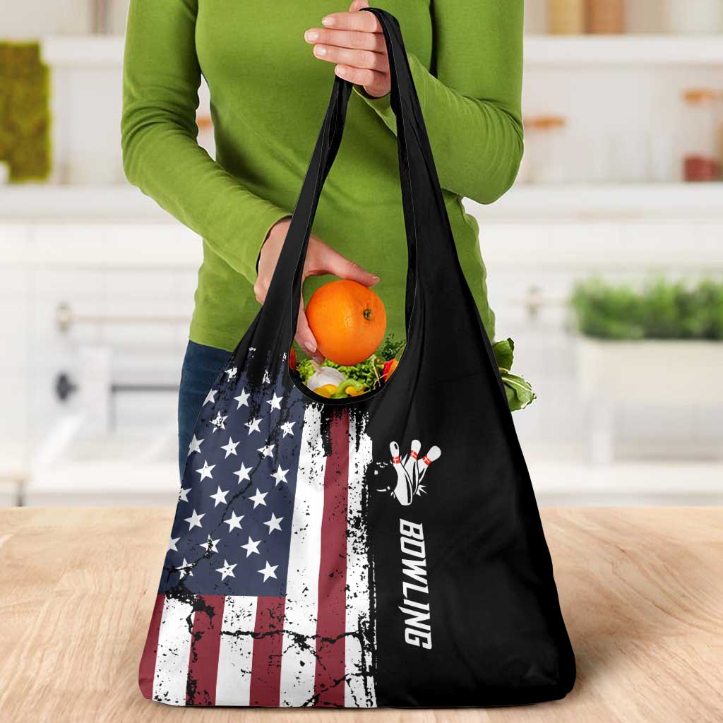 Grunge American Flag Custom Bowling Grocery Bag Pins Graphic and Team Text Layout Design - Wonder Print Shop