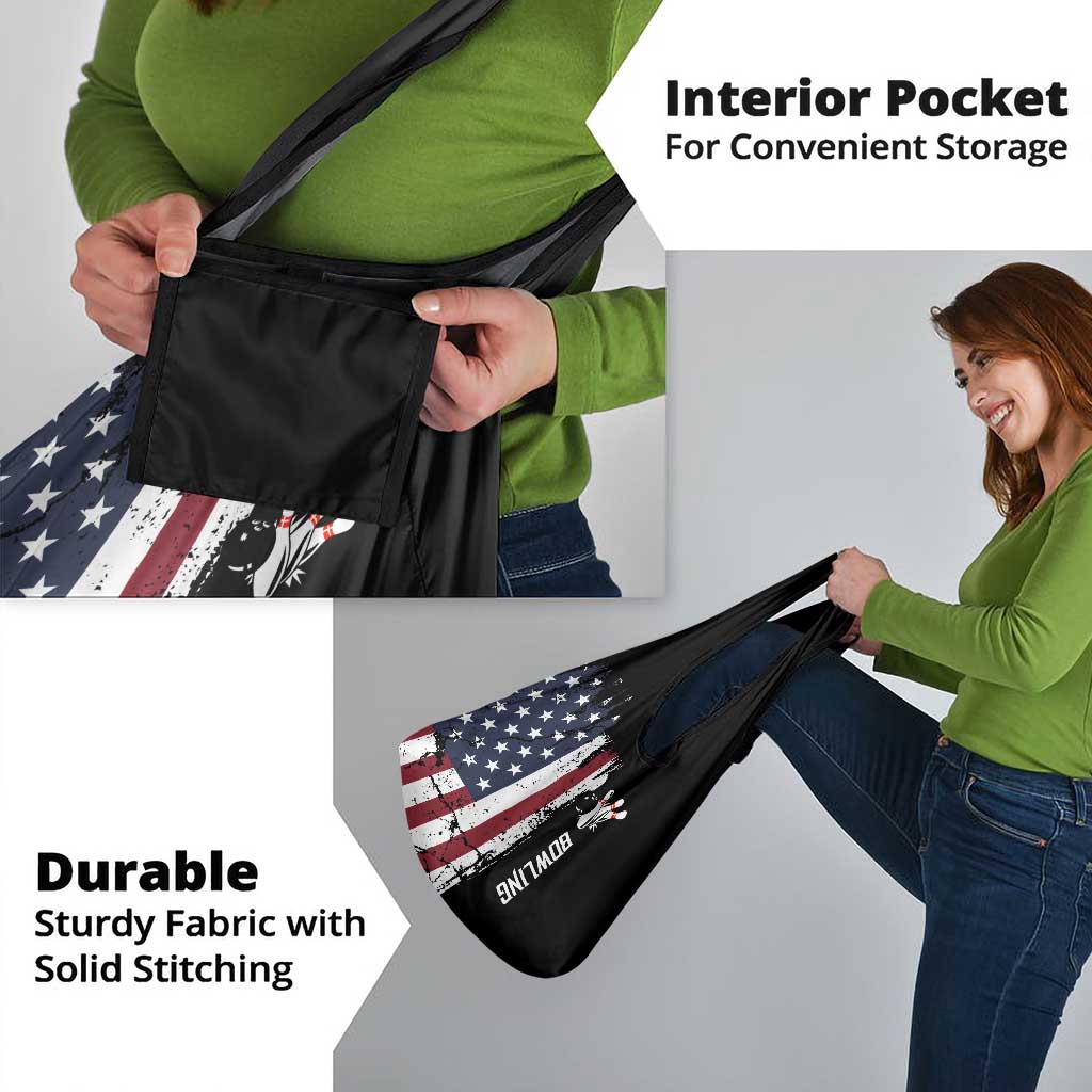 Grunge American Flag Custom Bowling Grocery Bag Pins Graphic and Team Text Layout Design - Wonder Print Shop