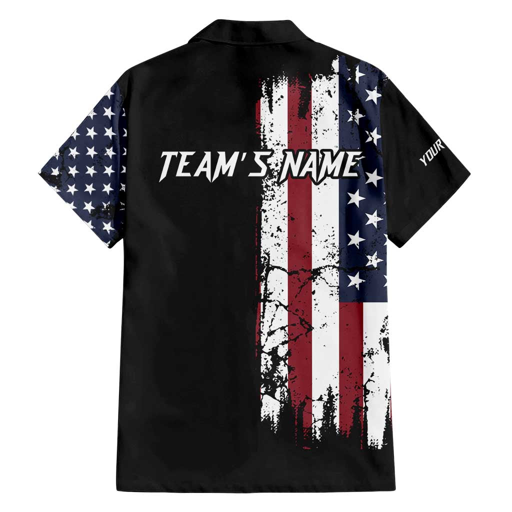 Grunge American Flag Custom Bowling Hawaiian Shirt Pins Graphic and Team Text Layout Design - Wonder Print Shop