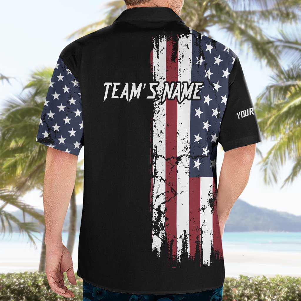 Grunge American Flag Custom Bowling Hawaiian Shirt Pins Graphic and Team Text Layout Design - Wonder Print Shop