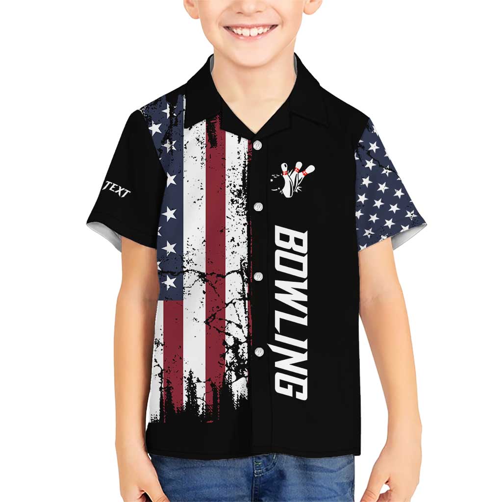 Grunge American Flag Custom Bowling Hawaiian Shirt Pins Graphic and Team Text Layout Design - Wonder Print Shop