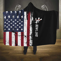 Grunge American Flag Custom Bowling Hooded Blanket Pins Graphic and Team Text Layout Design - Wonder Print Shop