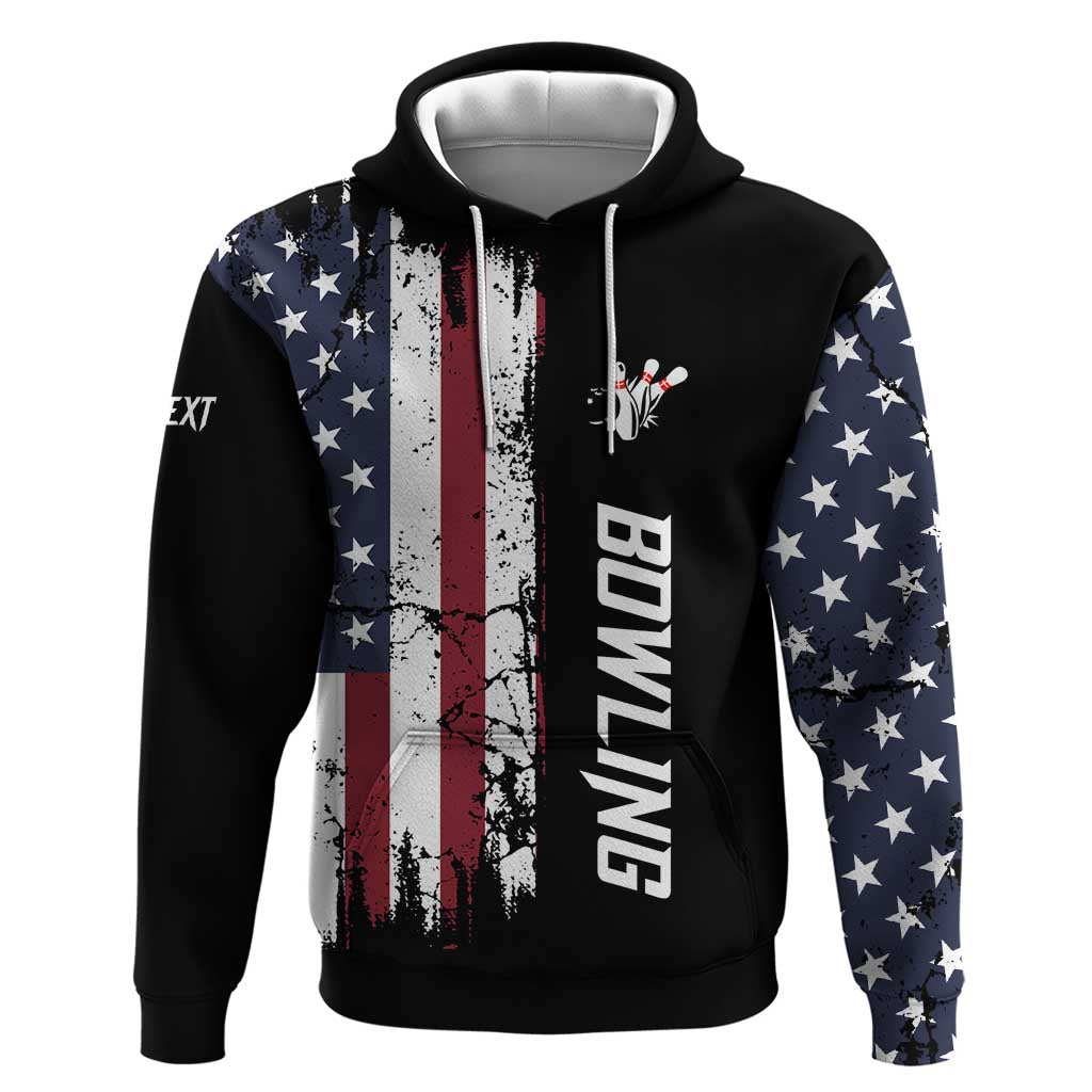 Grunge American Flag Custom Bowling Hoodie Pins Graphic and Team Text Layout Design - Wonder Print Shop