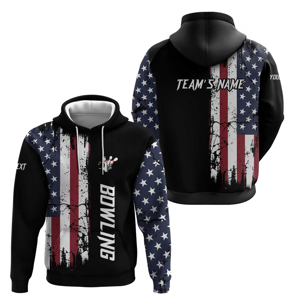 Grunge American Flag Custom Bowling Hoodie Pins Graphic and Team Text Layout Design - Wonder Print Shop
