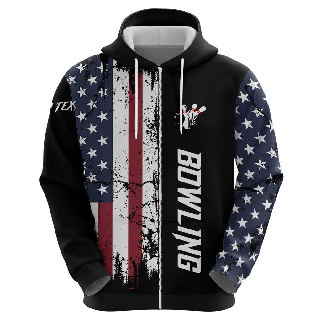 Grunge American Flag Custom Bowling Hoodie Pins Graphic and Team Text Layout Design - Wonder Print Shop